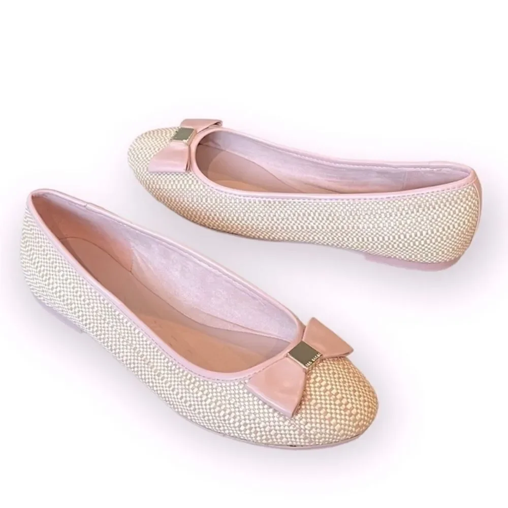 TED BAKER Sualli Bow Raffia Pink Ballet Flat Size 39.5 / 9